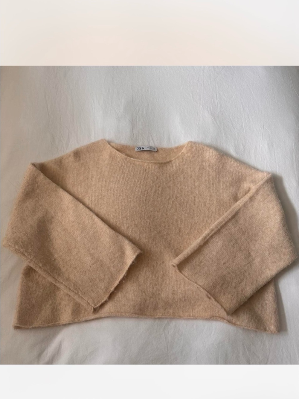 Zara Women's Cropped Scoop Neck Sweater - Beige